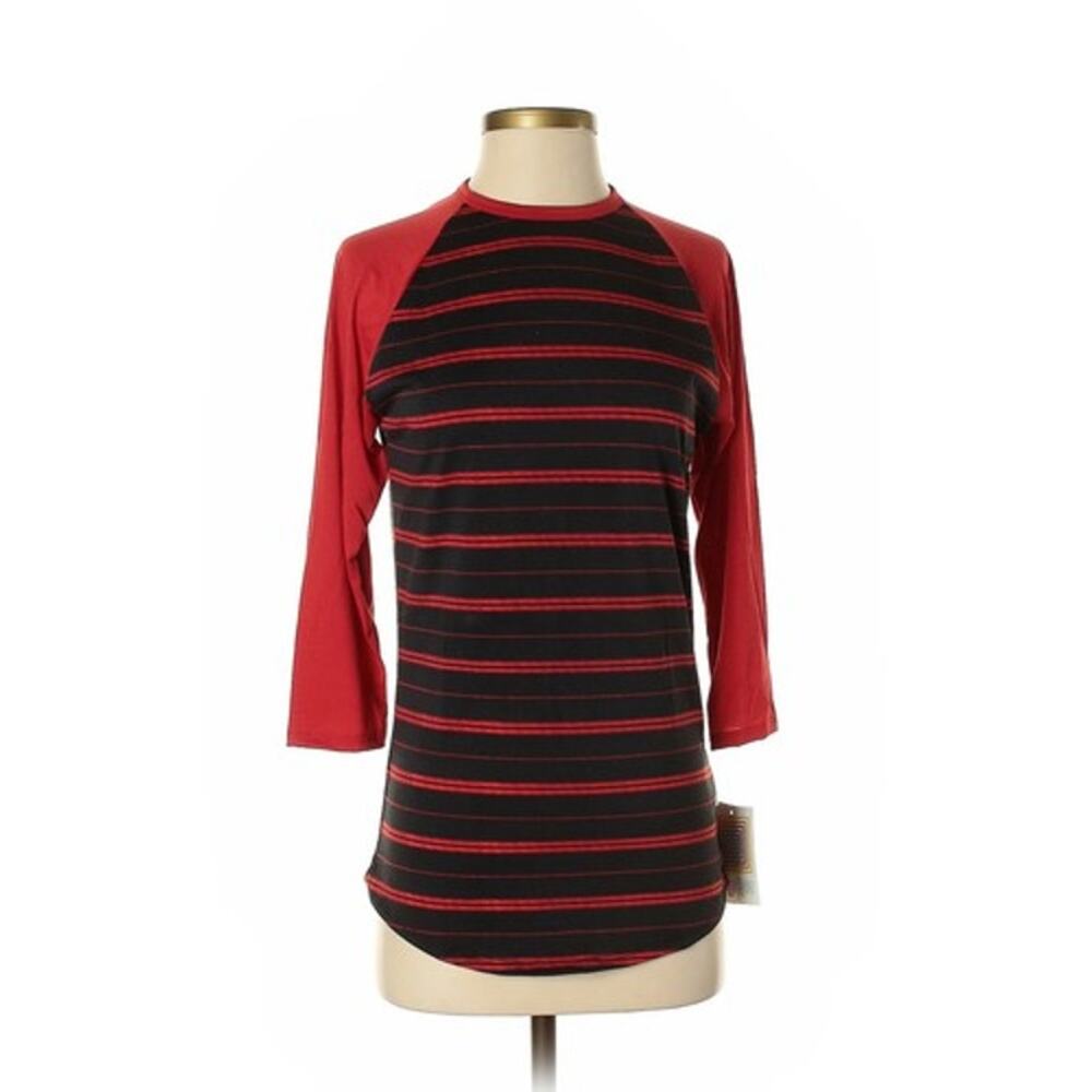 NWT Lularoe Randy XXS Red Black stripe Raglan Sleeve T Shirt top